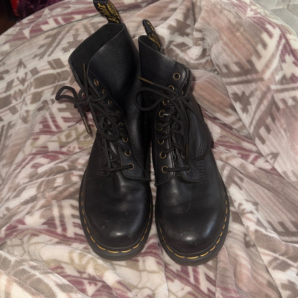 Dr. Martens Black Boots with Yellow Stitching